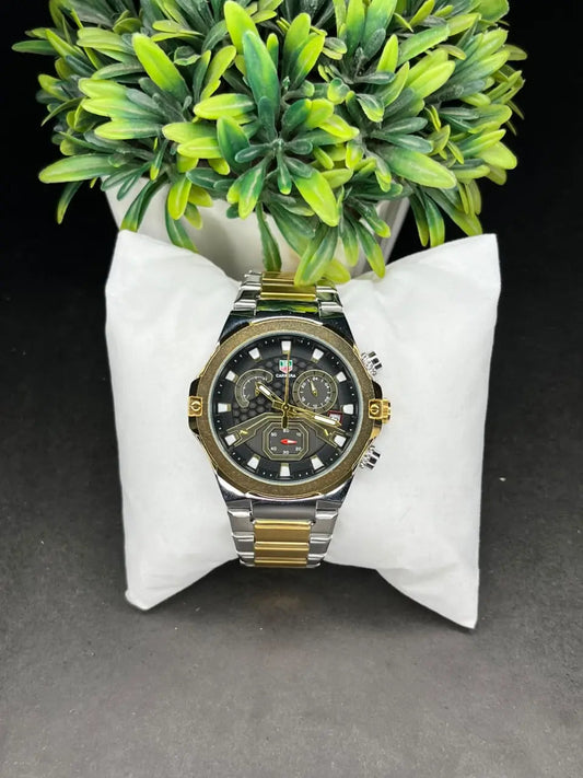 Carrera Chronograph Quartz Watch – Gold & Silver Chain - Black Textured Dial AXIOM