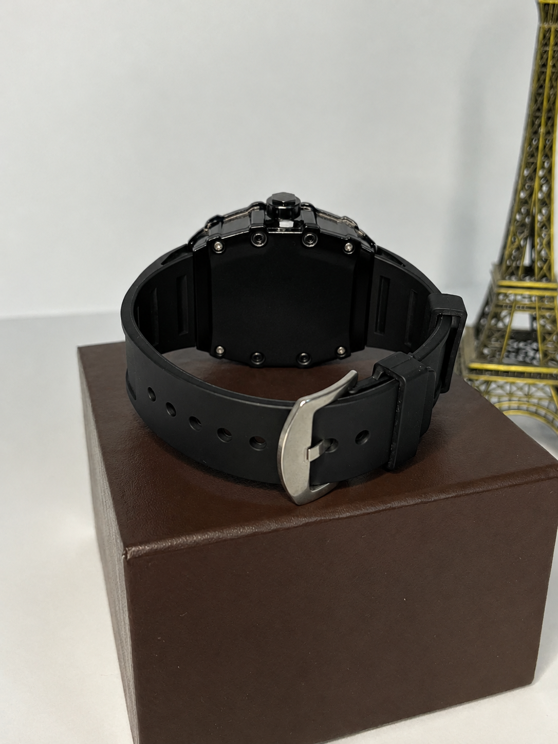RM Tonneau Skeleton Watch – Black Rubber Strap
