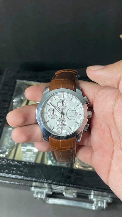 Tissot Chronograph Men's Watch – White Dial & Leather Strap