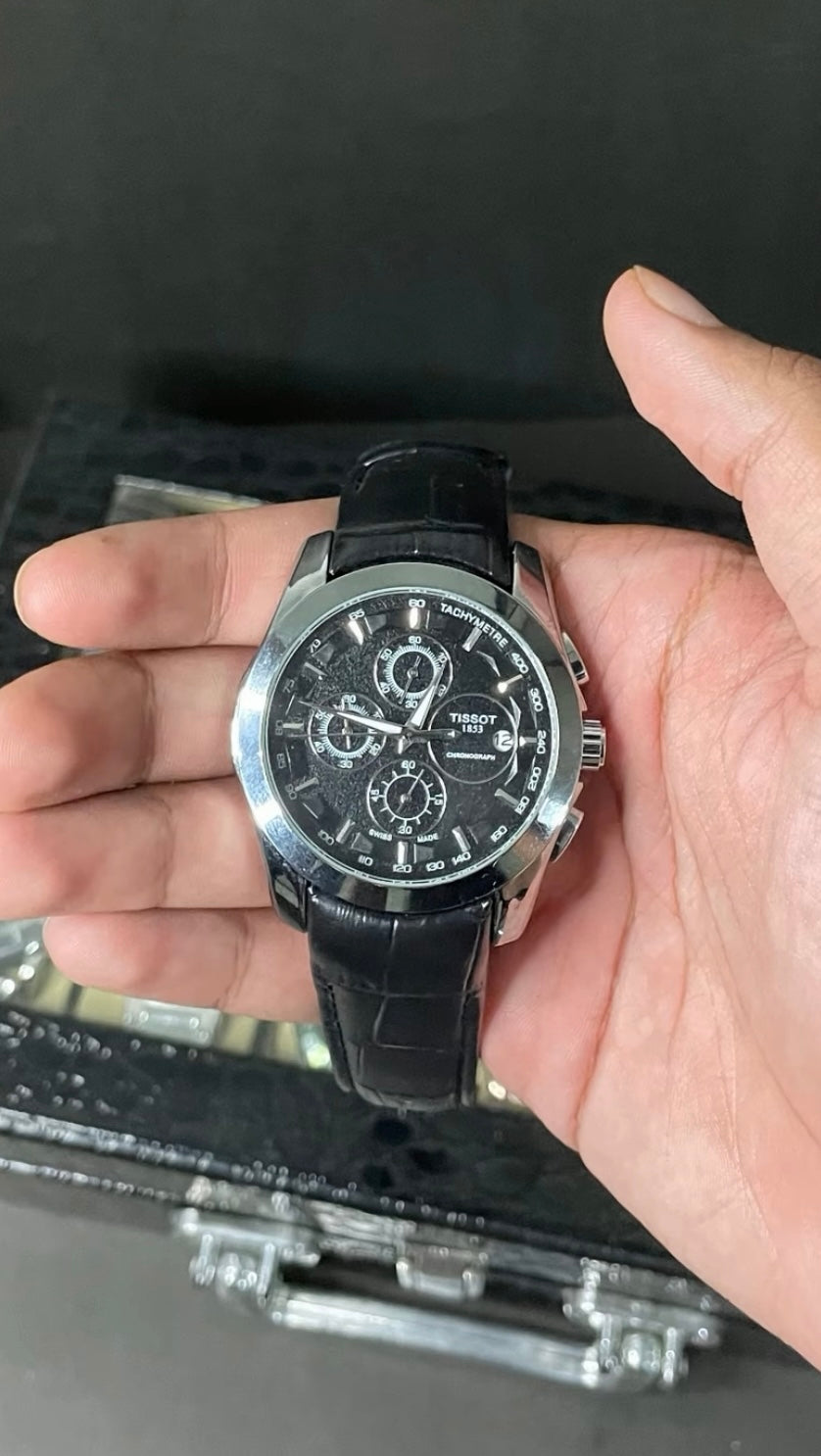 Tissot Chronograph Men's Watch – White Dial & Leather Strap