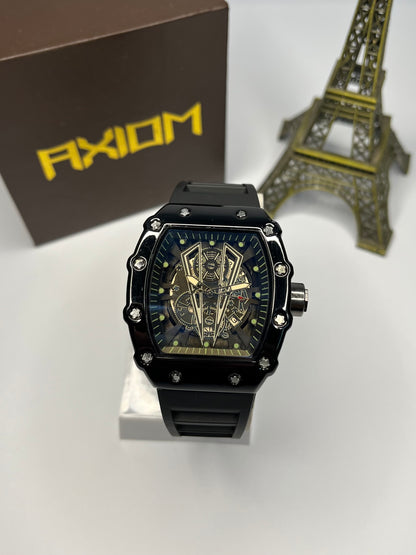RM Tonneau Skeleton Watch – Black Rubber Strap