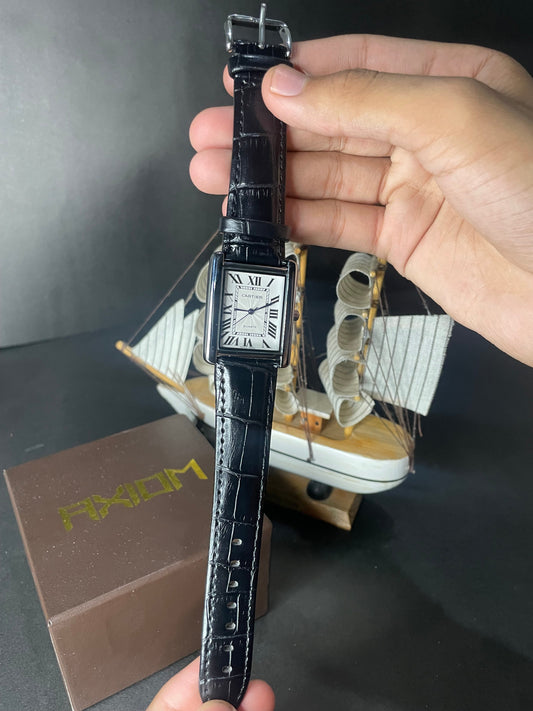 Cartier Tank | Golden Case | Black Leather Strap AXIOM