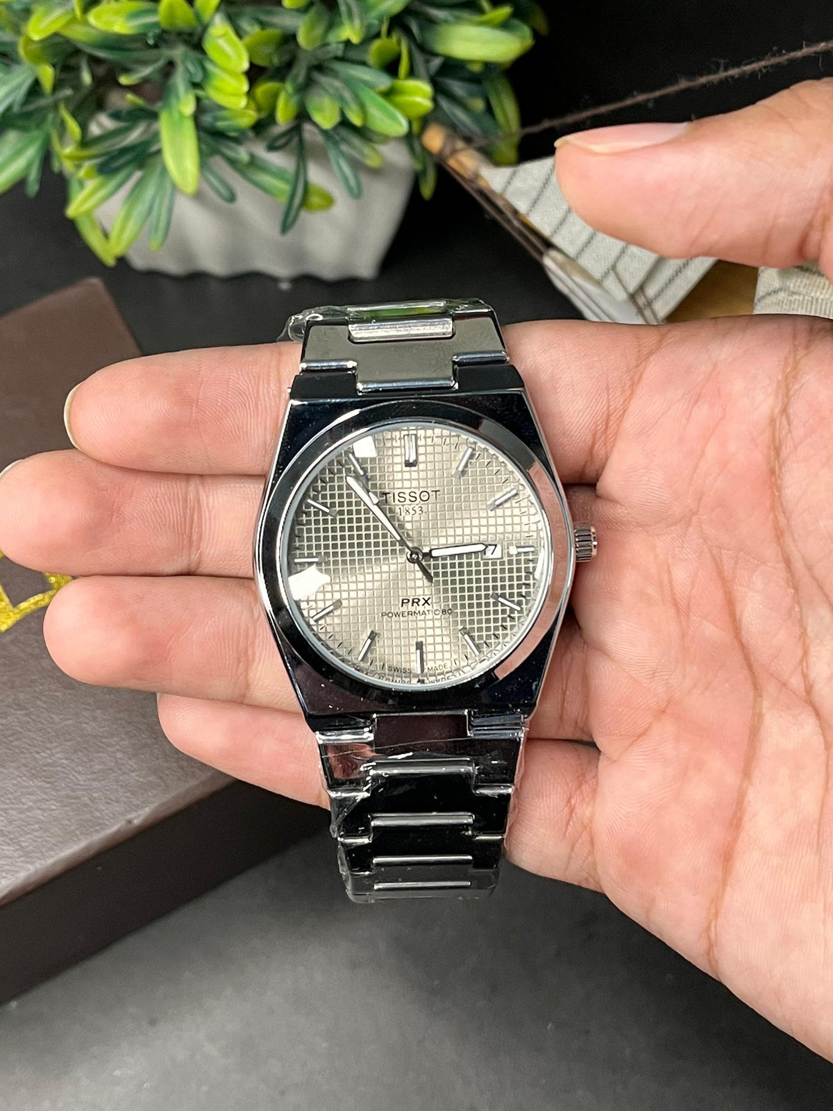Tissot PRX Semi-Automatic Watch – Blue Waffle Dial | Stainless Steel Bracelet AXIOM