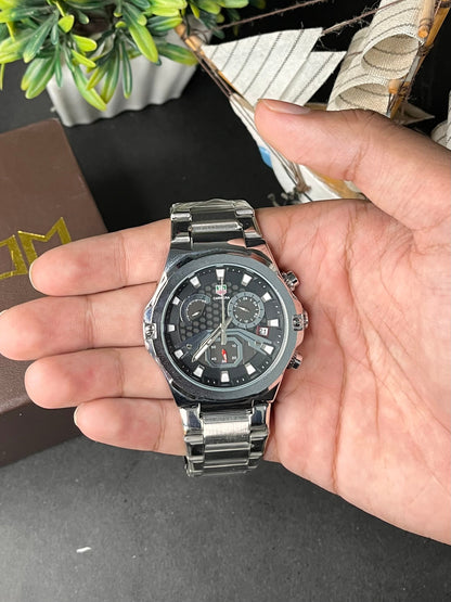 Carrera Chronograph Quartz Watch – Gold & Silver Chain - White Textured Dial AXIOM
