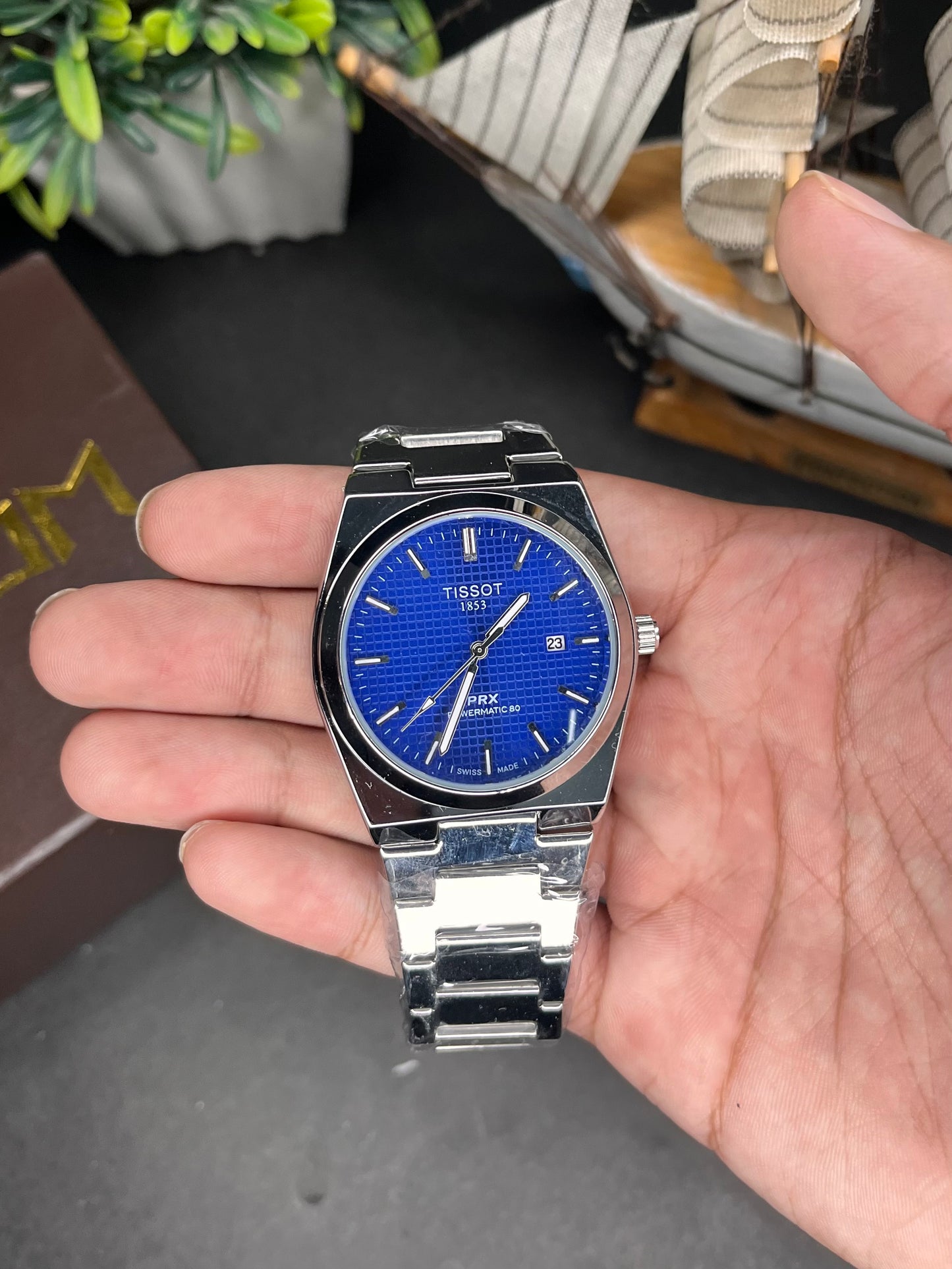 Tissot PRX Semi-Automatic Watch – Blue Waffle Dial | Stainless Steel Bracelet AXIOM