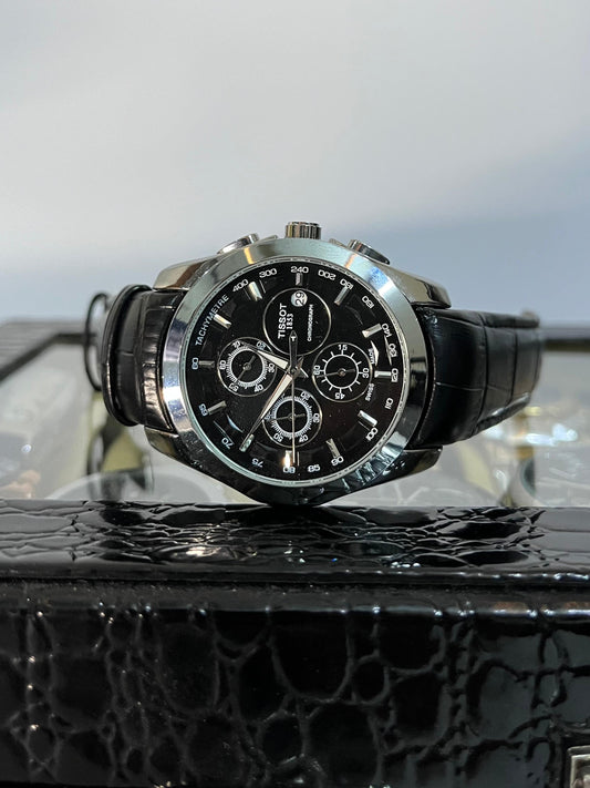 Tissot Chronograph Men's Watch – Black Dial & Leather Strap