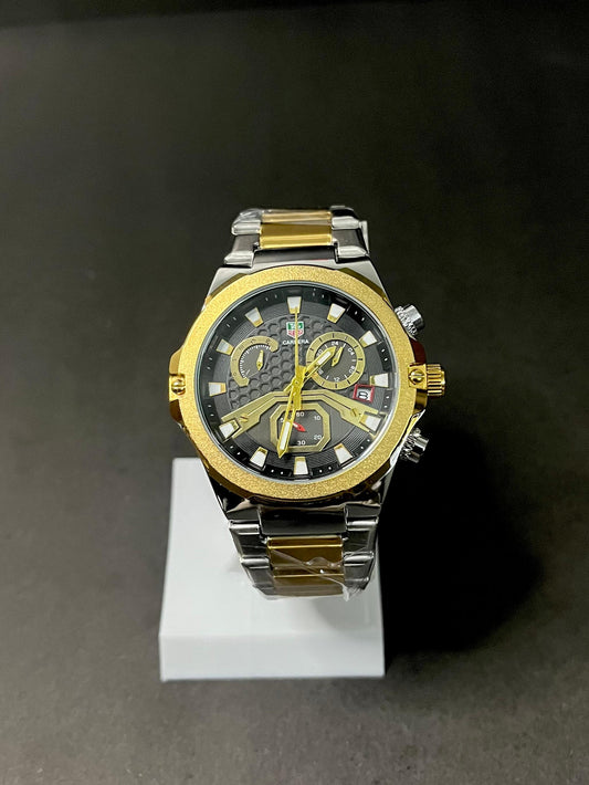 Carrera Chronograph Quartz Watch – Gold & Silver Chain - Black Textured Dial